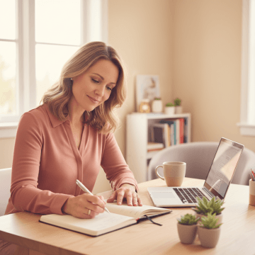Žena s tmavými vlasy sedí u počítače