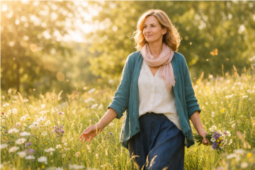 Žena na rozkvetlé louce