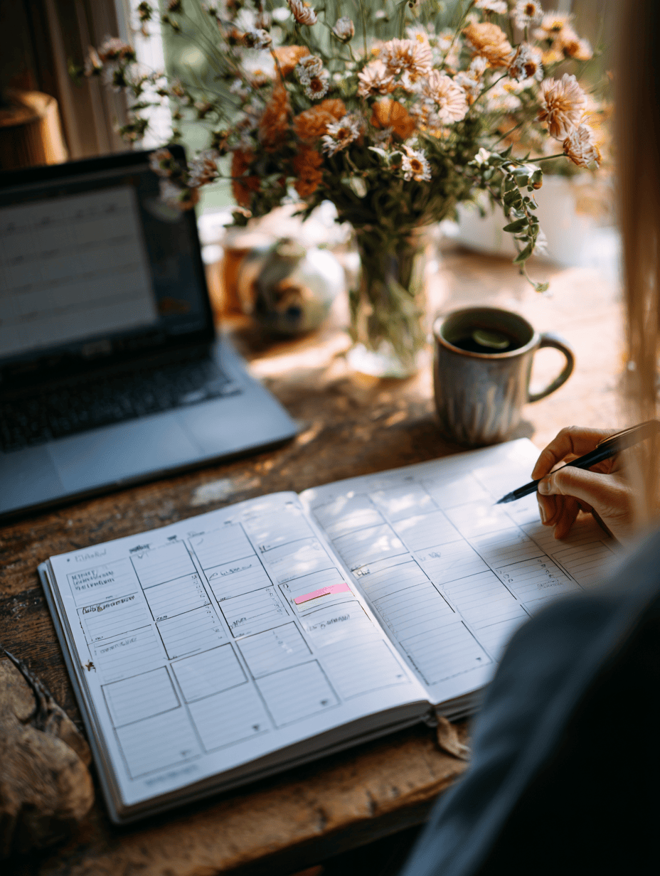 Pracovní plocha volnonožky s počítačem a notesem